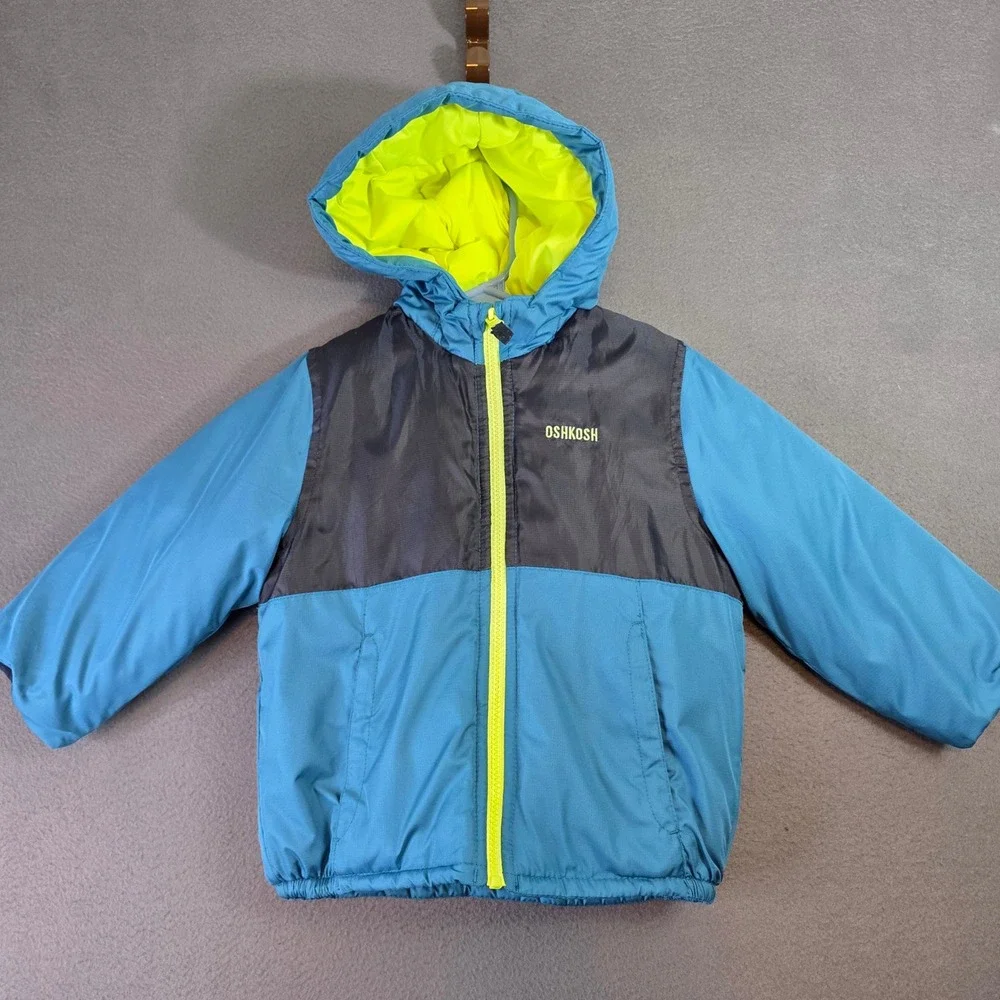 OshKosh Bgosh Boys Blue Gray Puffer Jacket Hooded Size 4